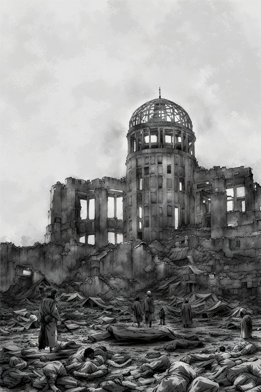 hiroshima dome, manga page, greyscale