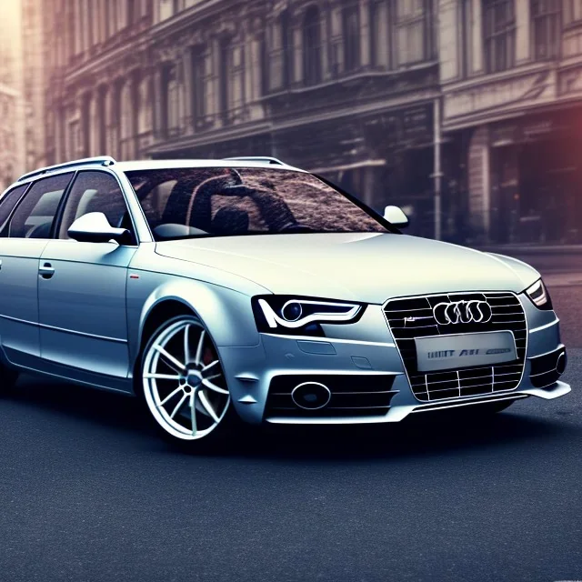 an old Audi a4 estate car ultra realistic,concept, 4k ,on street,8k resolution, high-quality, fine-detail, parked in crowded city winter