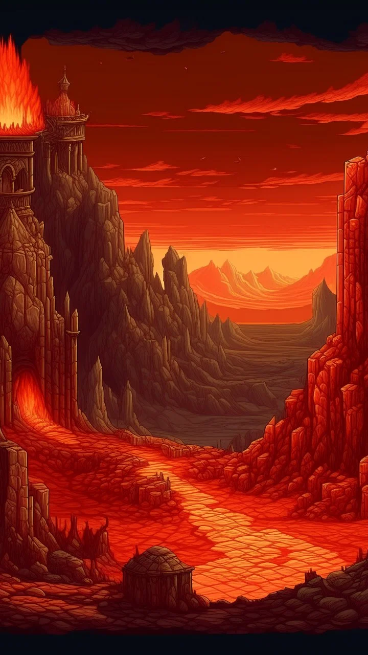 2d hell landscape background for pixel game. hyper-detailed. trending on artstation. --ar 9:16