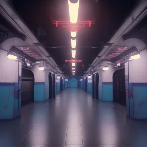 Subway metro lights unreal 5, octane render, cinema4d, redshift render, hyper realistic, cenematic, vibrancy, synthwave, retouch, centered, dynamic lighting, dramatic lighting, 4k, highly detailed, attractive beautiful, realistic, virtual reality, epic composition, holographic,