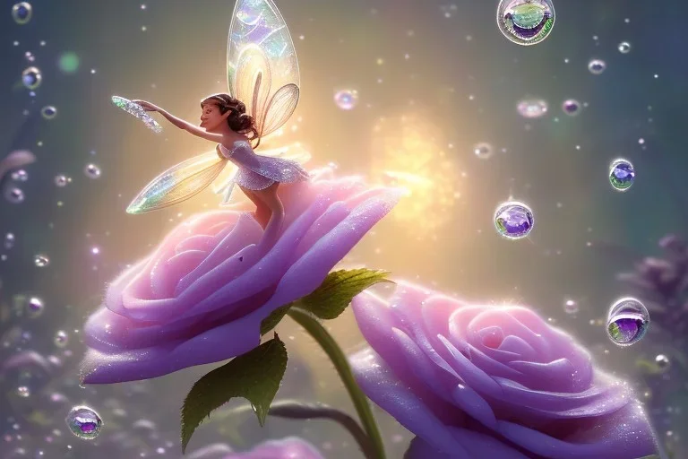 one big crystal subtle flower in a galactic ambiance with a very little beautiful fairy, transparent petals, delicate colors, in the foreground, full of details, smooth, bright sunshine，soft light atmosphere, light effect，vaporwave colorful, concept art, smooth, extremely sharp detail, finely tuned detail, ultra high definition, 8 k, unreal engine 5, ultra sharp focus