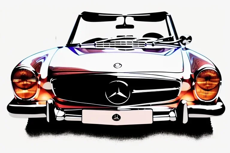 a true-to-life 1963 mercedes 230sl, centered, intricate, extreme detailed, photorealism, center view, city background, pivot on mercedes, pen and color marker painting by cheryl kelley