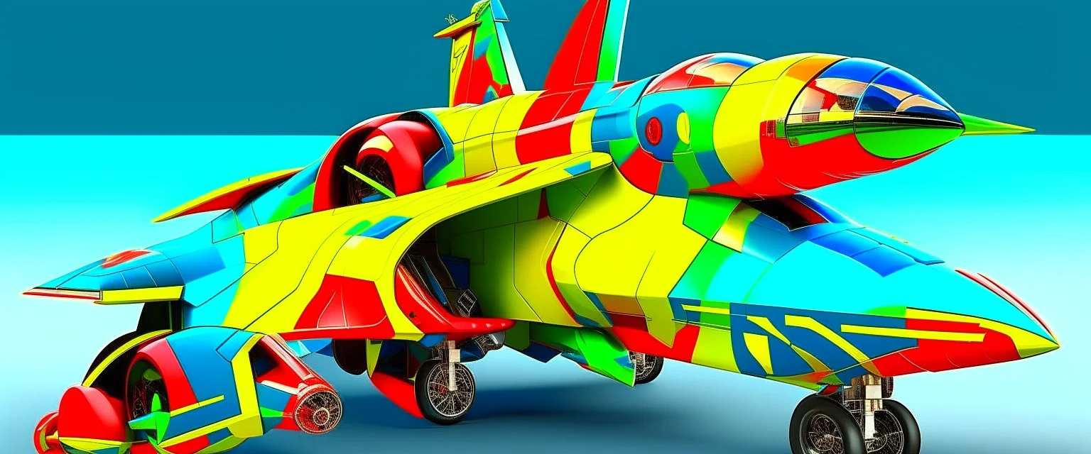 A JET FIGHTER DESIGNED BY HOTWHEELS, PRIMARY COLORS, VIVID, VRAY