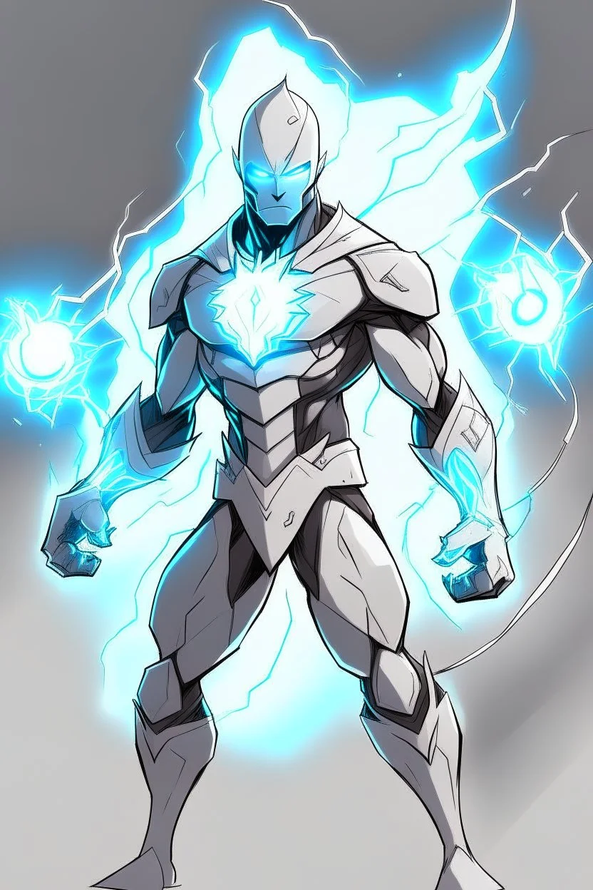 a drawing character that can control lighting and hes a superhero, hes kinda see through , and has a grey skin tone, and has a GYATT he has lightning surrounding him