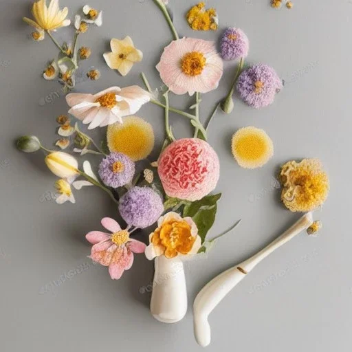 delicate arrangement of pressed flowers, beautiful composition, aesthetic layout, modern, tender,