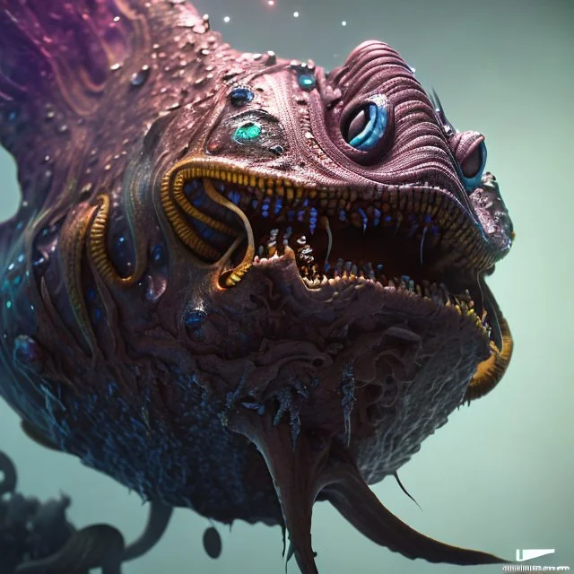 fluid ink angler fish creature, unreal engine 5, 8k resolution, photorealistic, ultra detailed