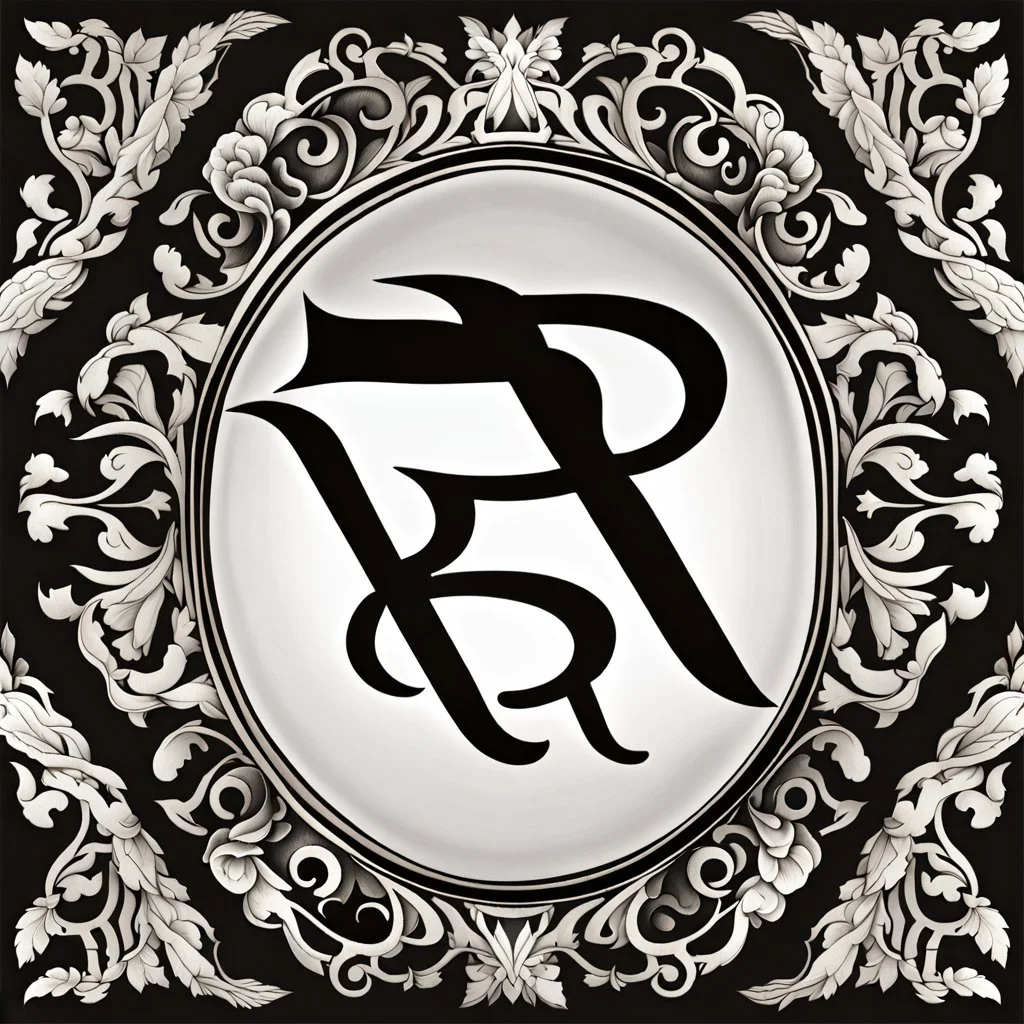 logo with the letter R end N, black and white