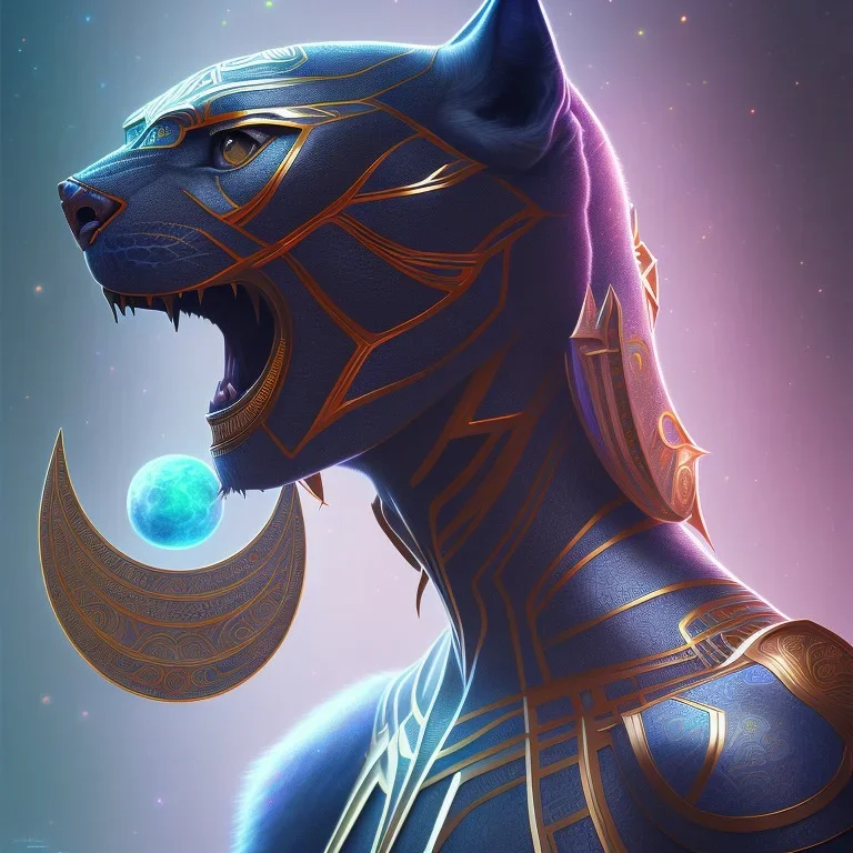 sango fantasy, fantasy magic, intricate, sharp focus, illustration, highly detailed, digital painting, concept art, matte, artgerm and paul lewin and kehinde wiley, masterpiece Asian black panther Papu New Guina pyramid black silver space lady space blood moon galaxy