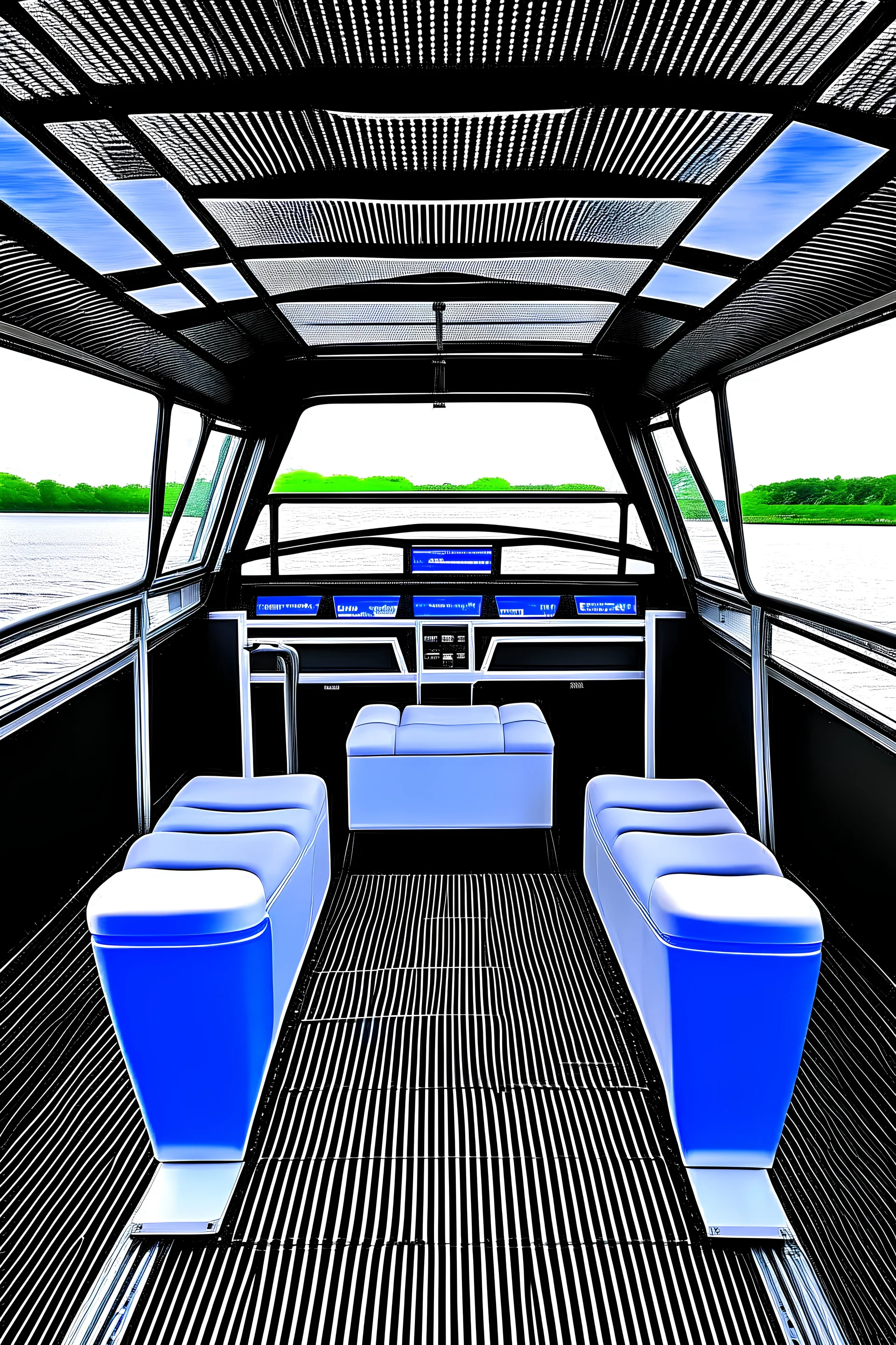 internal view of 23 meter 10 Passenger stand alone seat fiber boat with Yamaha outboard engine