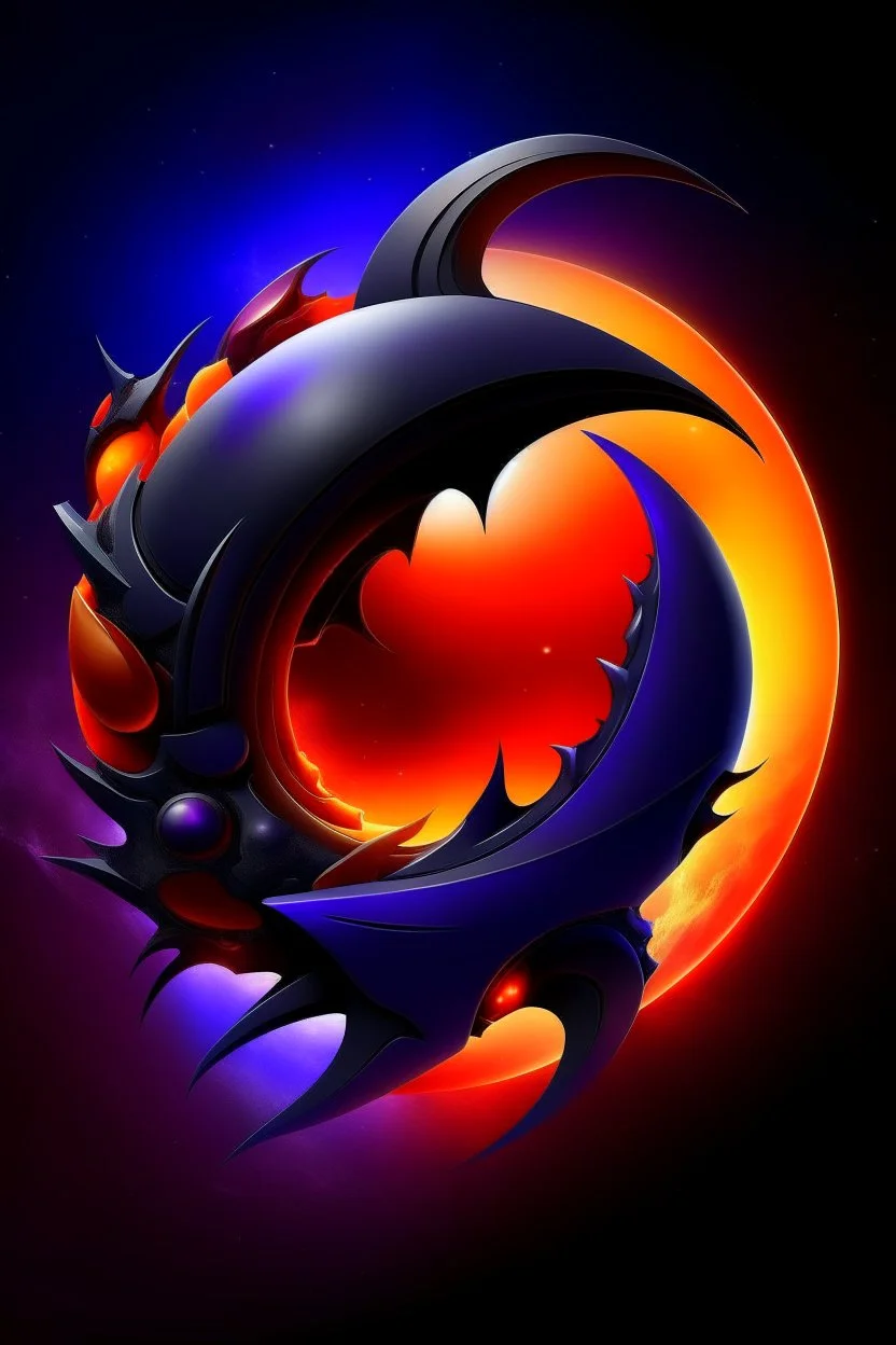 combining darkness and celestial elements. Feature a stylized eclipse at the center, with the moon partially covering the sun, casting claw-like shadows. Use deep purple fading into fiery orange-red. Surround the eclipse with jagged metallic shapes.