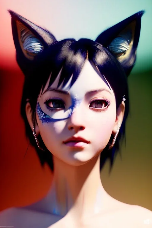 Miqo'te character, physically fit, facepaint, waist up portrait, intricate, oil on canvas, masterpiece, expert, insanely detailed, 4k resolution, retroanime style, cute big circular reflective eyes, cinematic smooth, intricate detail , soft smooth lighting, soft pastel colors, painted Renaissance style