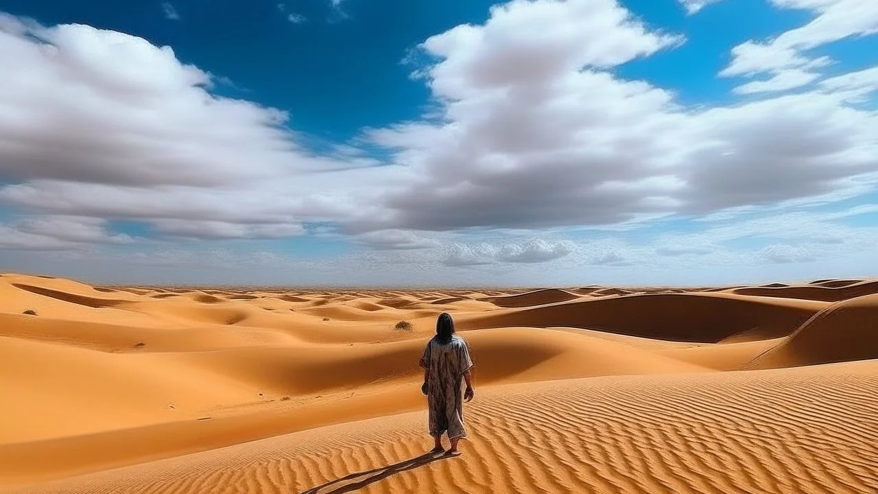 Standing in the desert, I can feel the heat radiating from the red sand beneath my feet. The vast sky above me is filled with fluffy white clouds. #desert #sky #sand