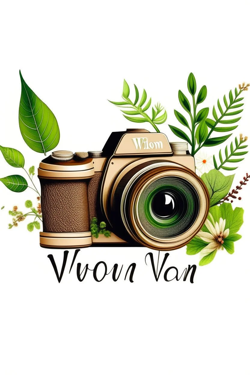 Style: illustration CAMERA WHTE BEST NATUR Text: "WOOM-NATURE" no background)