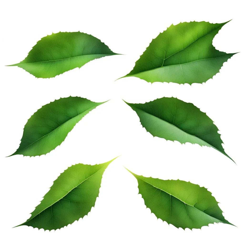 unconnected leaves with jagged edges on a white background, stock photography