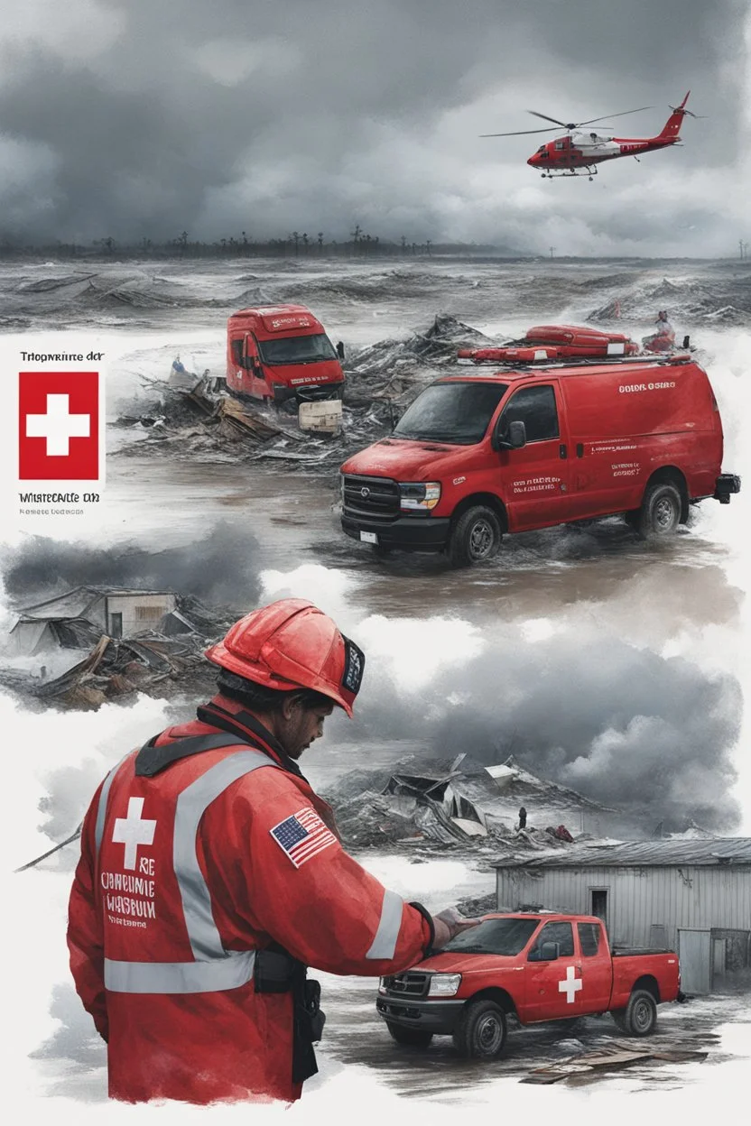 **Cinematic Art:** A compelling drama that follows the lives of several Red Cross volunteers as they provide aid and comfort to communities devastated by a series of hurricanes. **Appearance:** art ideas that encapsulate the essence of emergency evacuation, aid supply, and safety training in the context of hurricanes, typhoons, tornadoes, and cyclones. These ideas aim to promote vigilance regarding the preservation and protection of rights for the global public, communities, societies, and indiv