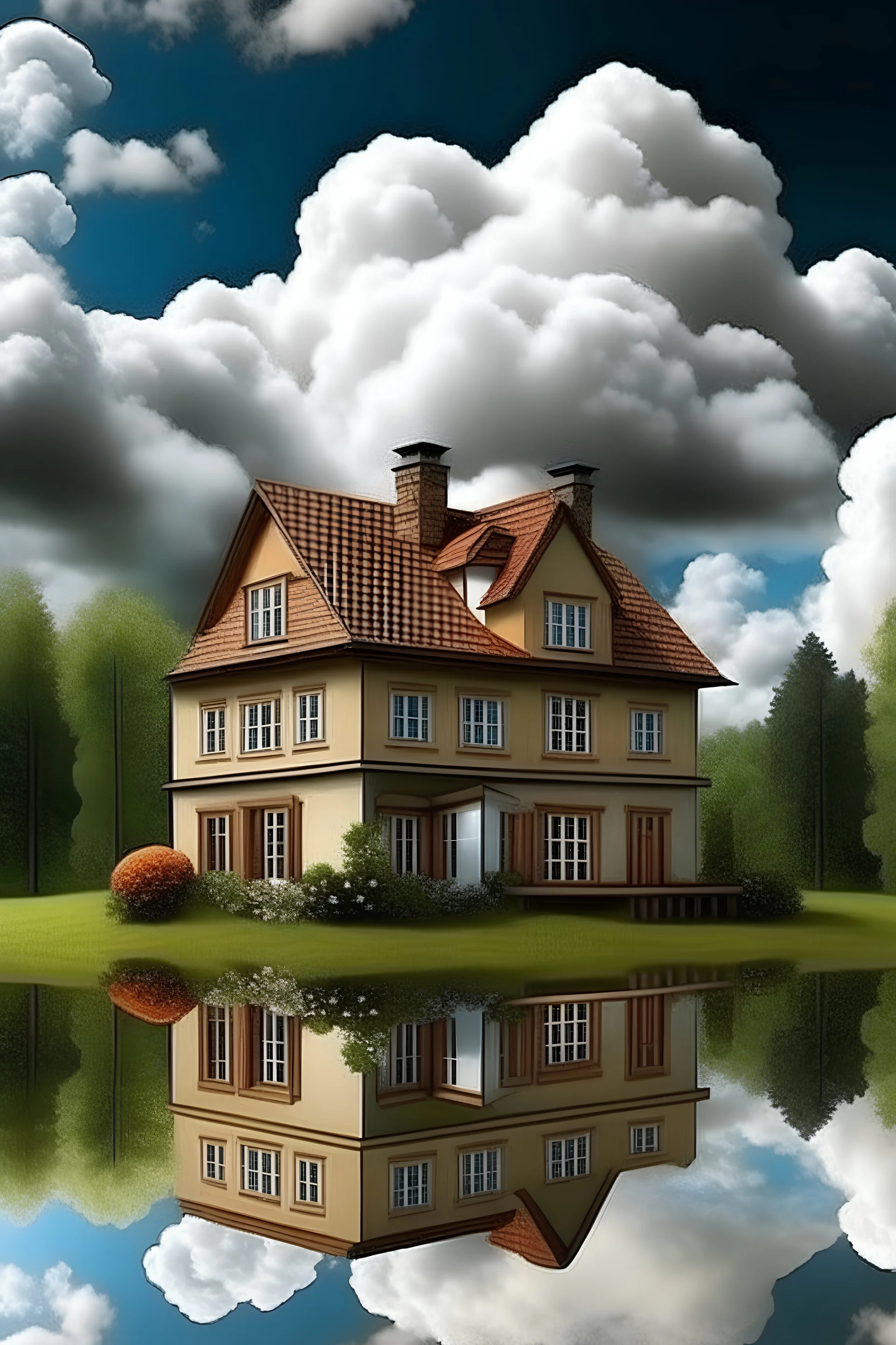 family house in forest lake clouds