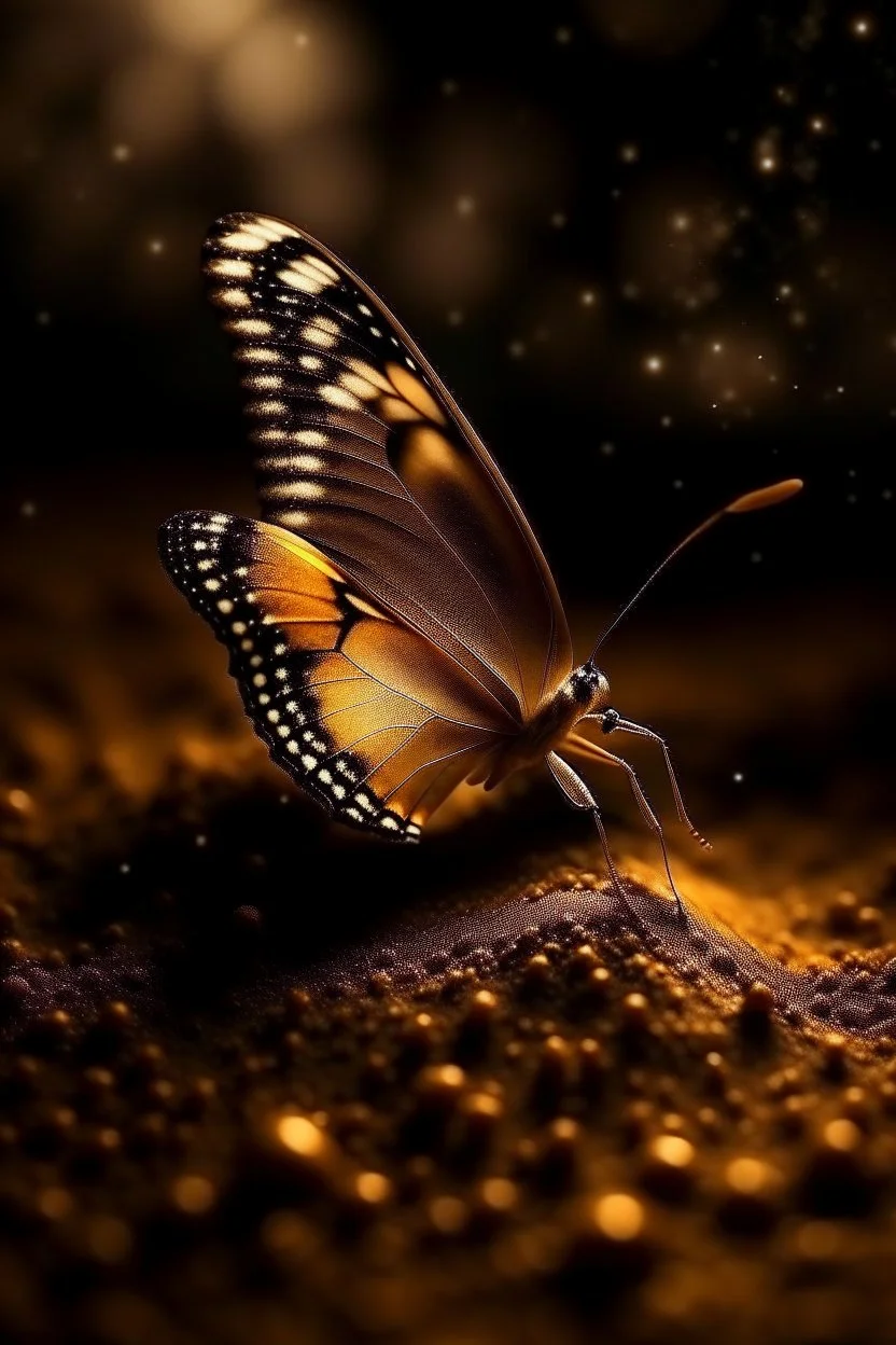 Luminous Light Brown butterfly and manure full of stars