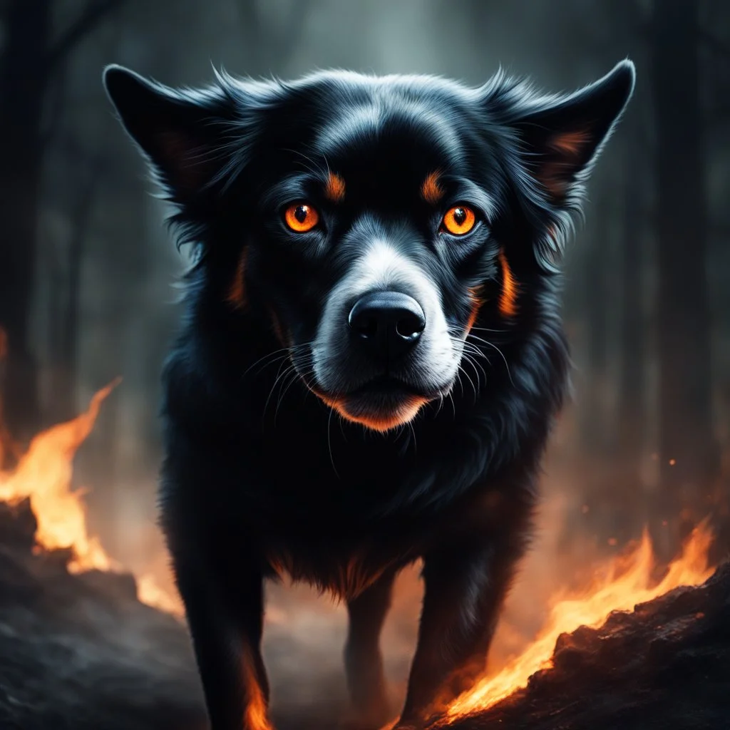 The dog embodies the very essence of the wicked. Its eyes burn like embers, piercing through the gloom, fixated on the souls that dare to wander too close. This creature is not merely a beast; it is the embodiment of despair and torment, a relentless sentinel of the forsaken, eternally guarding the gates of a hellish realm. With every low growl, it radiates a palpable aggression, a fierce warning