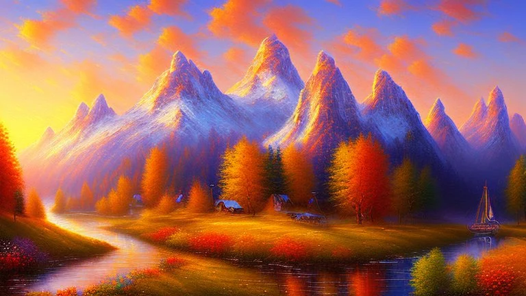 Sunny day, mountains, impressionism painting