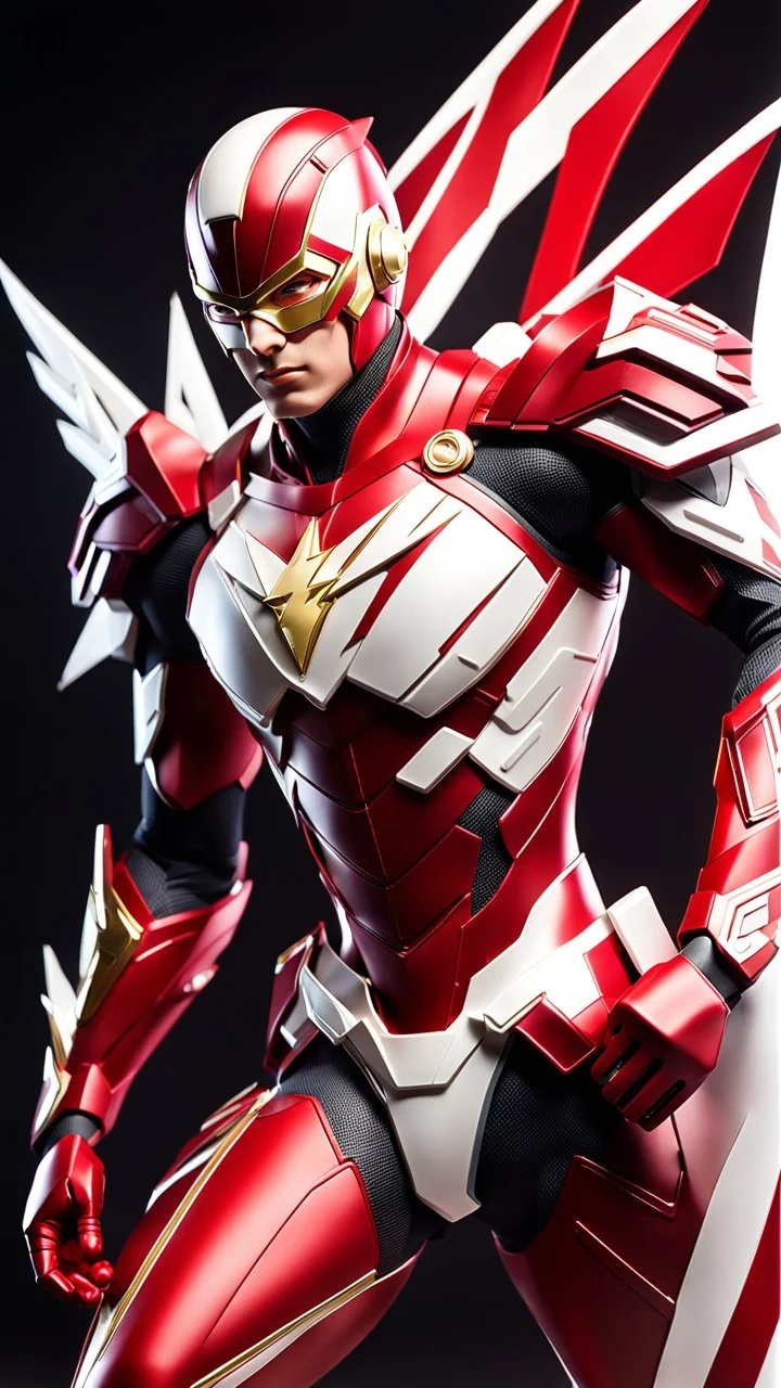 The flash Body parts mechanism with red and white color schemes, in the style of fairy academia, hard-edge style, agfa vista, dynamic pose, oshare kei, hurufiyya, rtx, close picture, intricate details, highly detailed, high details, detailed portrait, masterpiece,ultra detailed, ultra quality