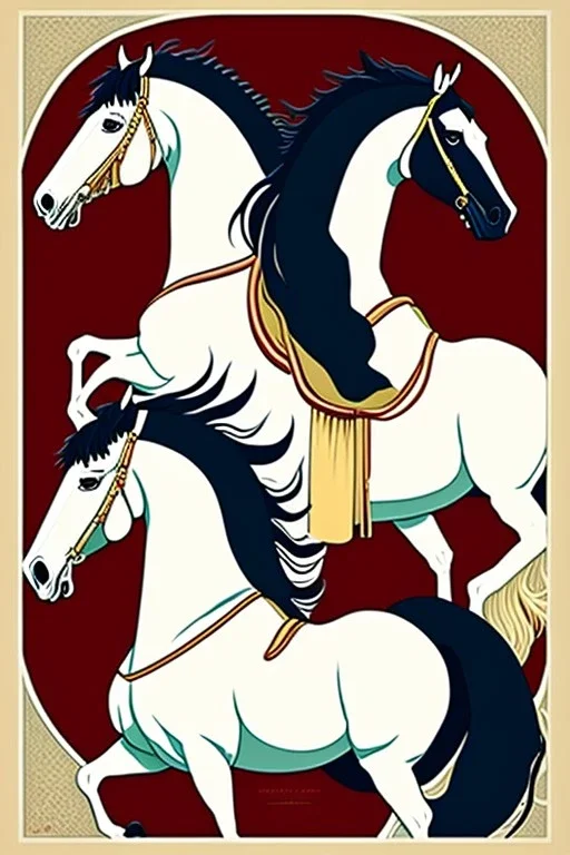  a group of Lipizzaner horses that are on top of each other, a poster by Nōami, ukiyo-e, anime aesthetic, minimalist.