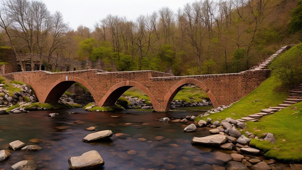 stone and brick bridge across a rocky ravine