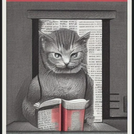 communist kitty reading Wittgenstein's Tractatus Logico Philosophicus in brutalist style