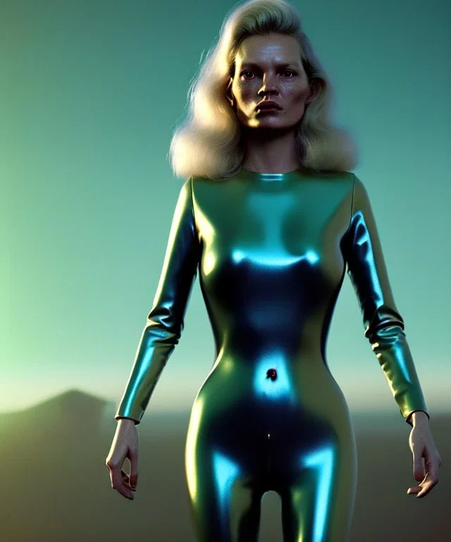 retro sci-fi portrait image from 1980, supermarket parking explosions, fire, scared people, blonde woman walking, sweet Kate moss face, tight latex suit, soft color, highly detailed, unreal engine 5, ray tracing, RTX, lumen lighting, ultra detail, volumetric lighting, 3d, finely drawn, high definition, high resolution.