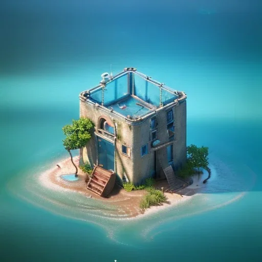 The Isometric Glass Tall Box Mini Model Little Real Island shape smooth Mixed Water Fall Under Ocean Sunshine Summer Background Blue Sea, The Last Of Us / Avatar, Octane Render / ZBrush, Cinematic, IMAX Film, Nikon D750, 16K, Autostereoscopy, Anthropomorphic, Golden Ratio, Geometry, Symmetric, Depth Of Field, Highly Detailed, Ultra Realistic, Beautiful Lighting, Halfrear Lighting, Soft Light, Candoluminescence, Cast Shadow, Reflective, Glow, Translucent, Normal Map, Carbonated --testp