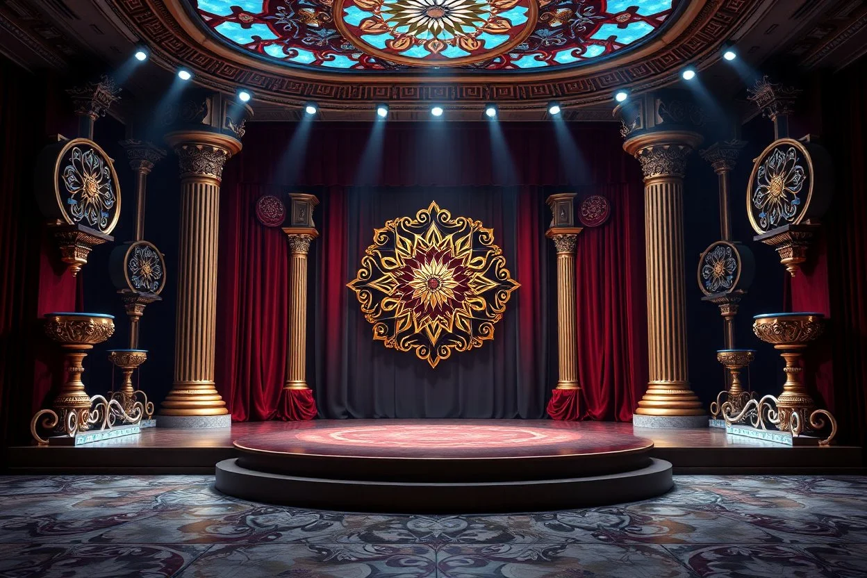 image of a Royal stage with 3d fractal base decoration with large dance area