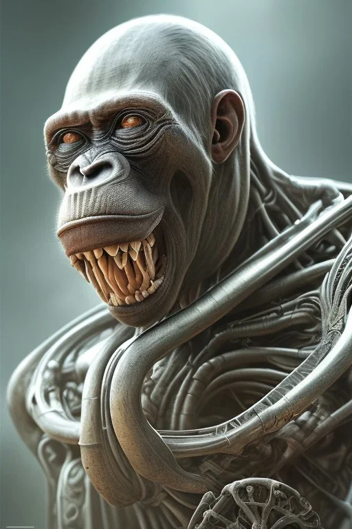 running ape, full body, 8k, site, finely detailed, photo realistic, HR Giger style