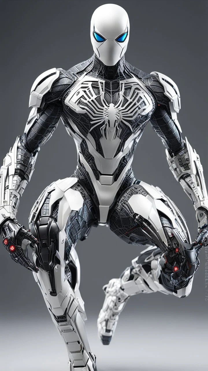 Arte lineal Spiderman cyborg, f FCull body calidad ultra, hiperdetallado, maximalista, color blanco, increíble obra de arte piernas completas pies completos