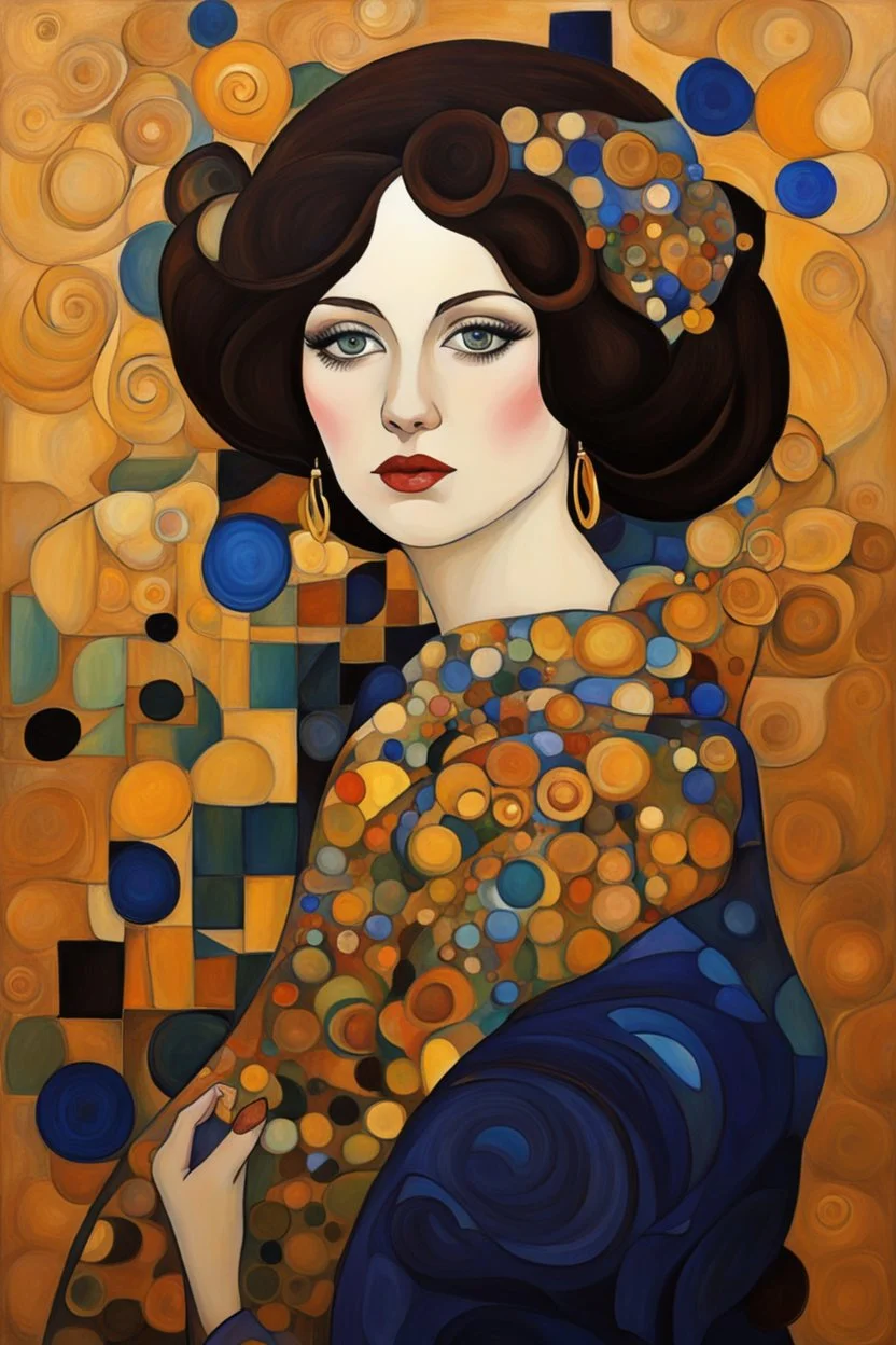 Woman 9n style of Gustav Klimt. Rich, lovely colors, cubism style