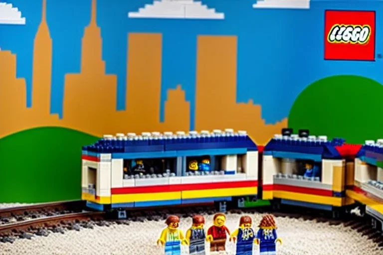 Lego train+in big city