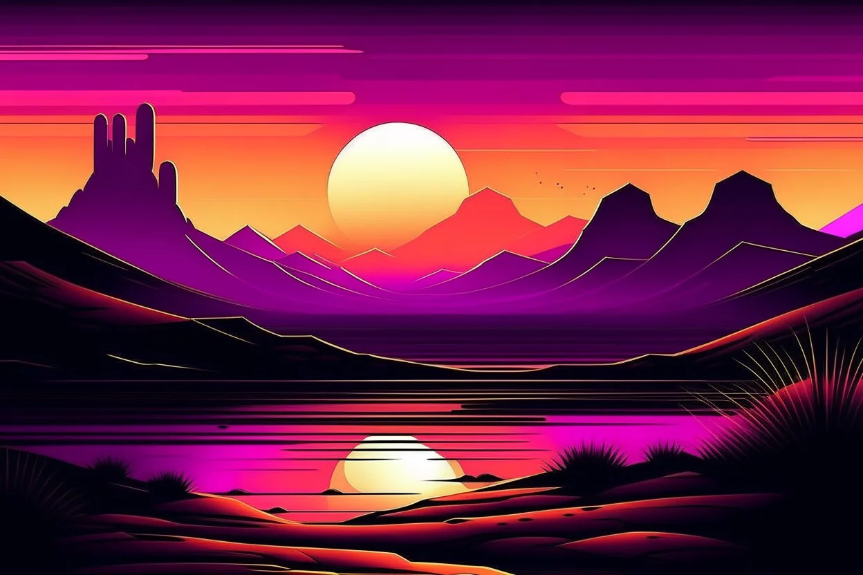 purple hues, desert sunset, meddle east retro poster design