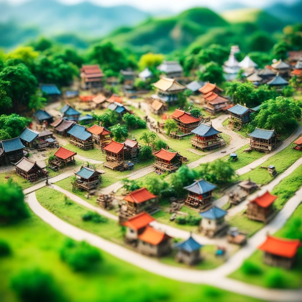 Miniature village hill vietnam tilt-shift