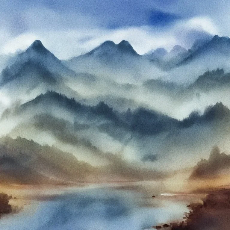 white Field mouse mountains drinking water at sunrise water color vibrant cute