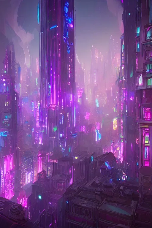 psychedelic skyscraper city detailed and intricate, mega, realistic,dark, night