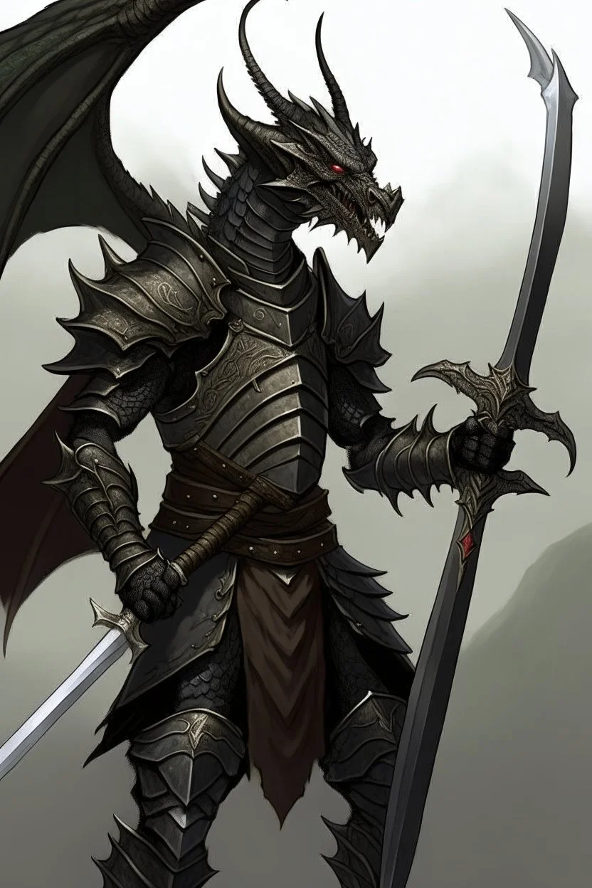 A dragonid warrior with a black greatsword
