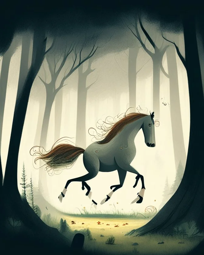 A centaur majestically galloping through the dense forest in the style of Doug Hyde , fantastical landscape, soft strokes , mythology portrait, classic illustrated digital design