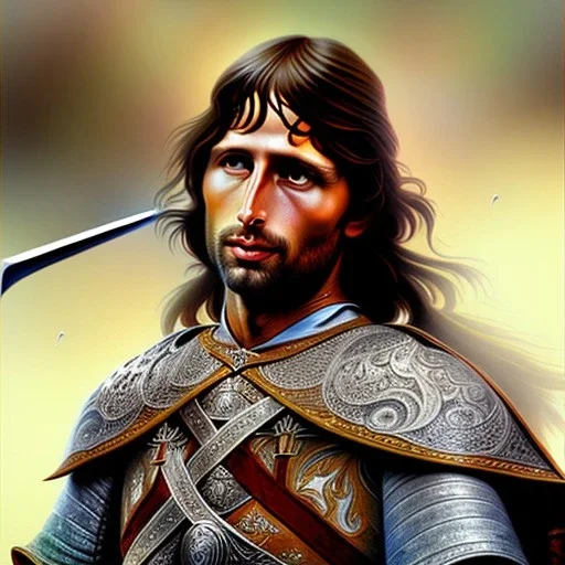 Retrato Épico De King Aragorn a caballo estilo Boris Vallejo 4k