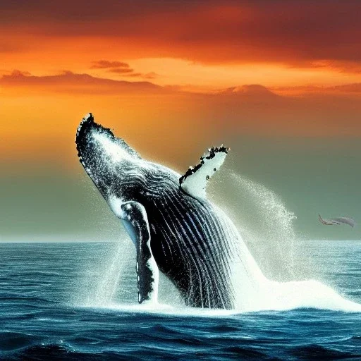 beautiful humpback whale jumping out of turbulent ocean water, stunning, magnificant, sunset sky, 8k resolution, high-quality, fine-detail, detailed matte, photography, illustration, digital art, brian froud, howard lyon, greg rutowski, Life of Pi