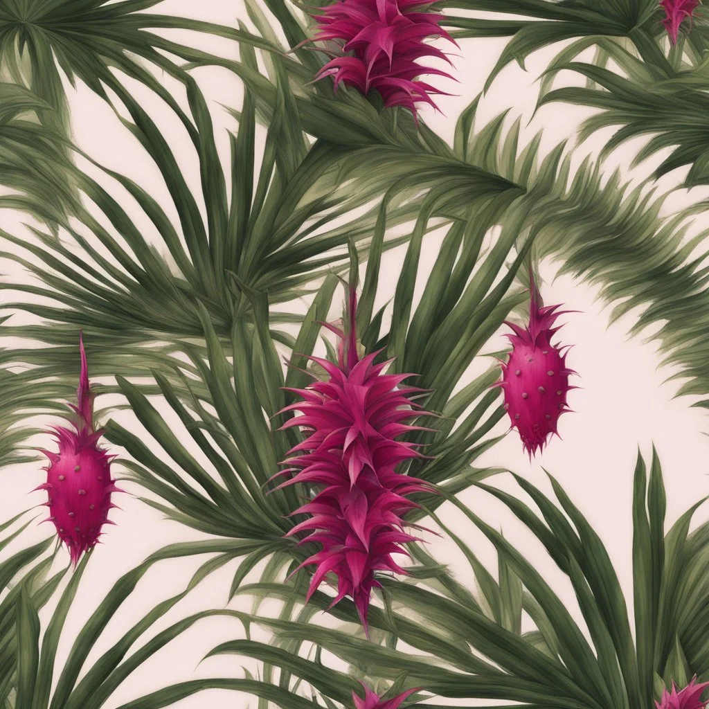 A bush of palm leaves with dragon fruit on a light background to remove