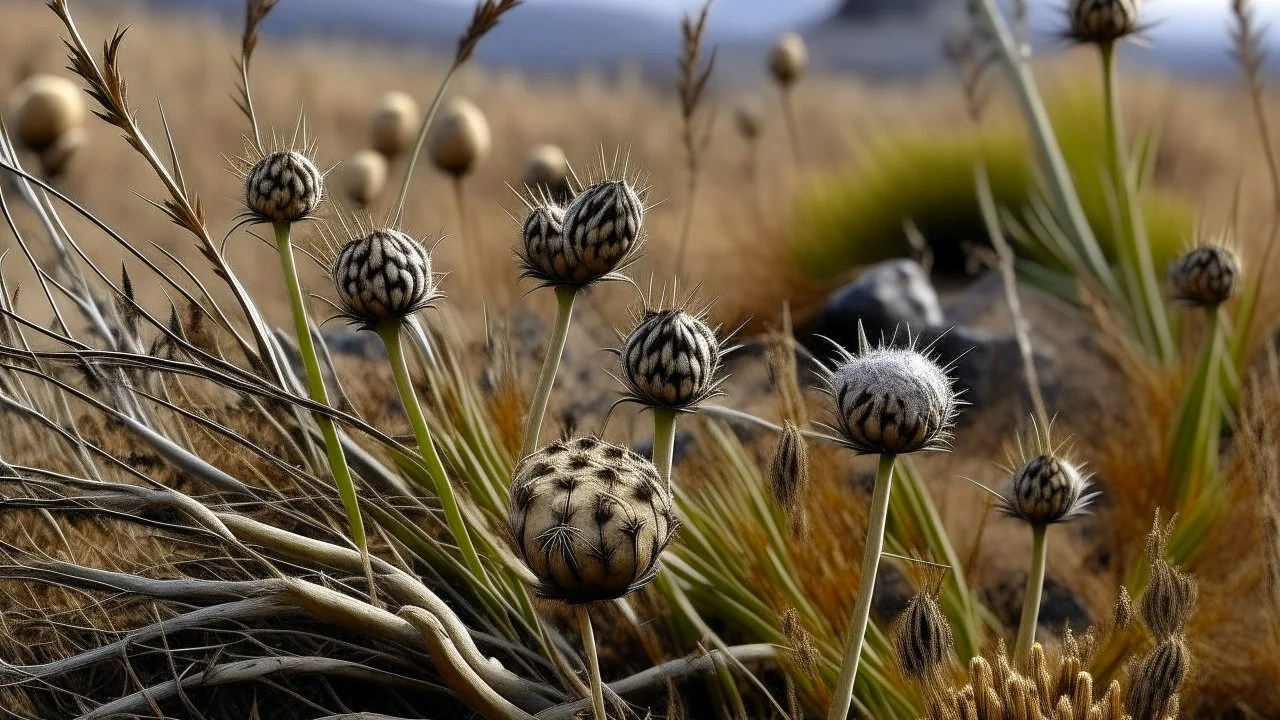 snake stones and dry thistles