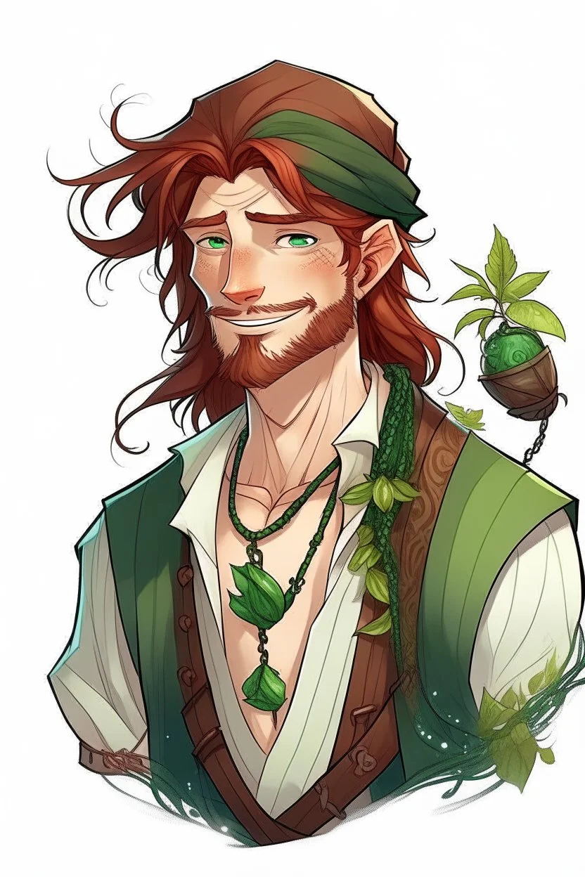 hopeful wet pirate nereid male with auburn hair and seaweed