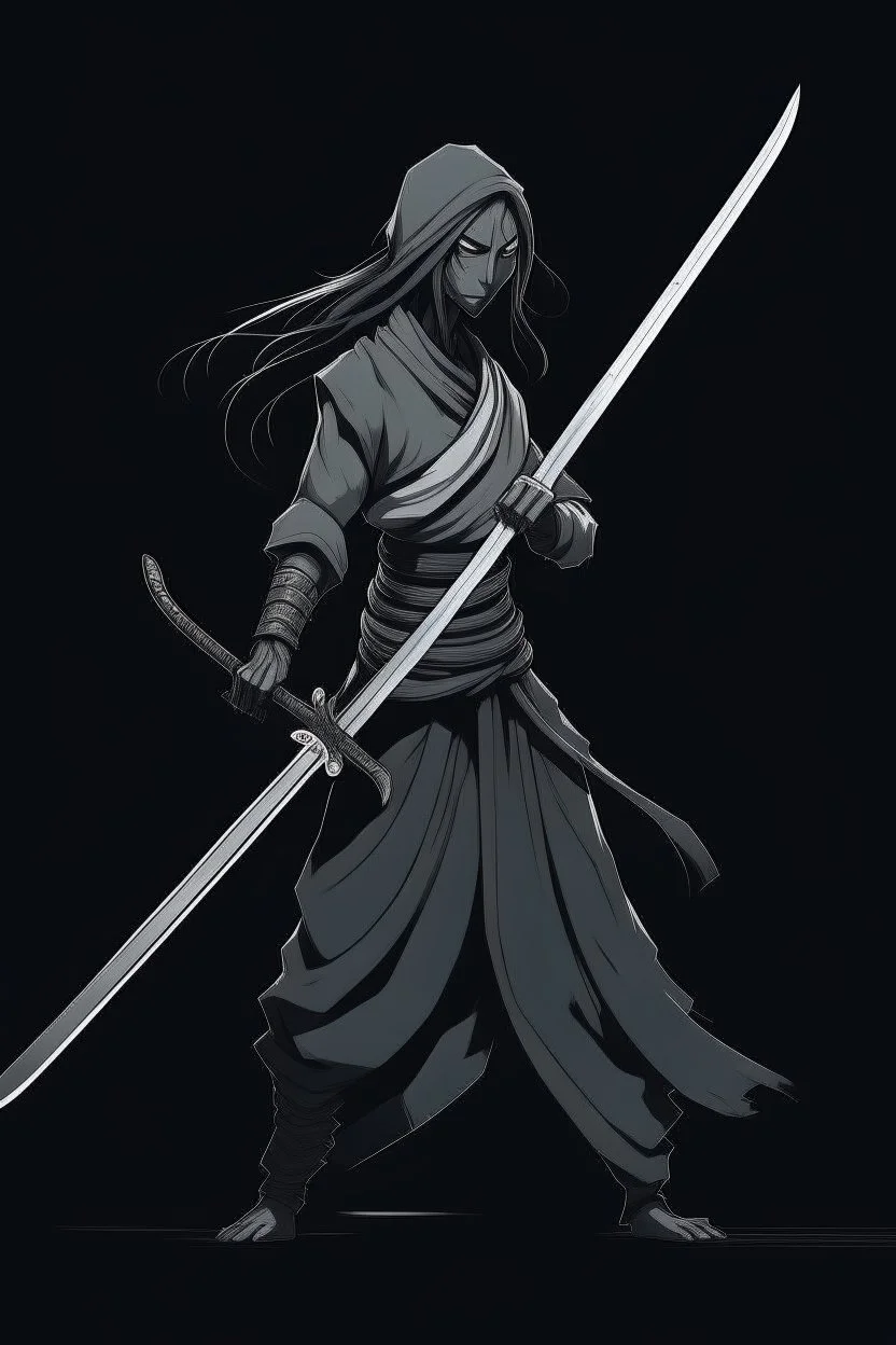 female ghost wielding a long katana in one hand, dark style