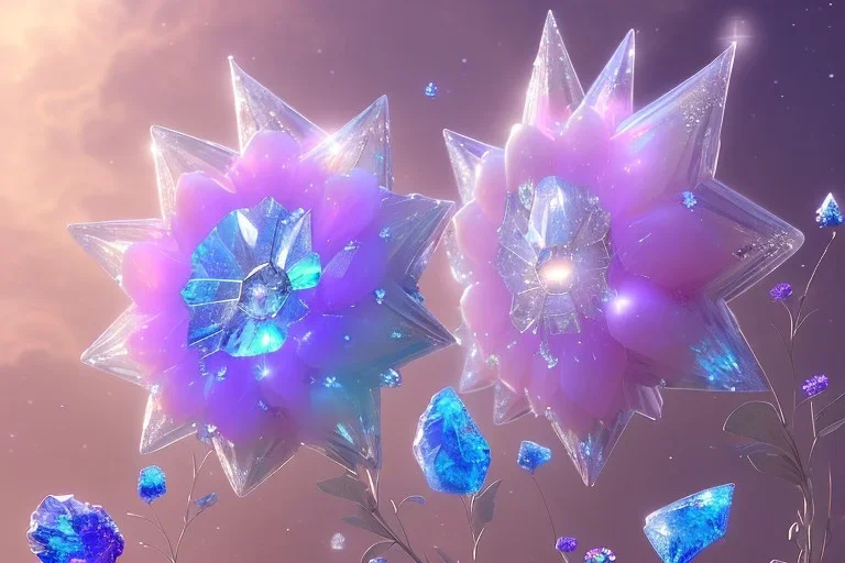 one big crystal subtle flower in a galactic ambiance of the sky, transparent petals, delicate colors, in the foreground, with a little beautiful fairy, full of details, smooth, bright sunshine，soft light atmosphere, light effect，vaporwave colorful, concept art, smooth, extremely sharp detail, finely tuned detail, ultra high definition, 8 k, unreal engine 5, ultra sharp focus