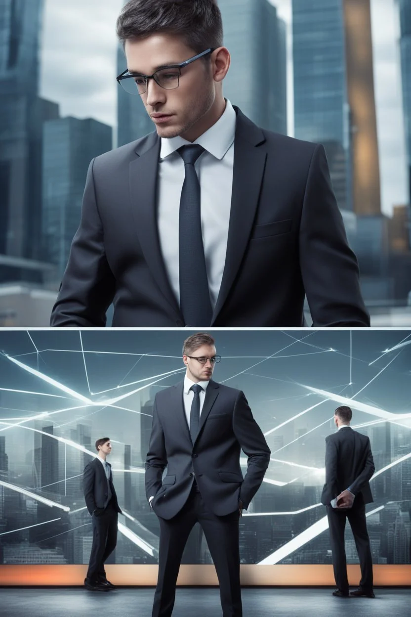 business man in a suit on a futuristic billboard