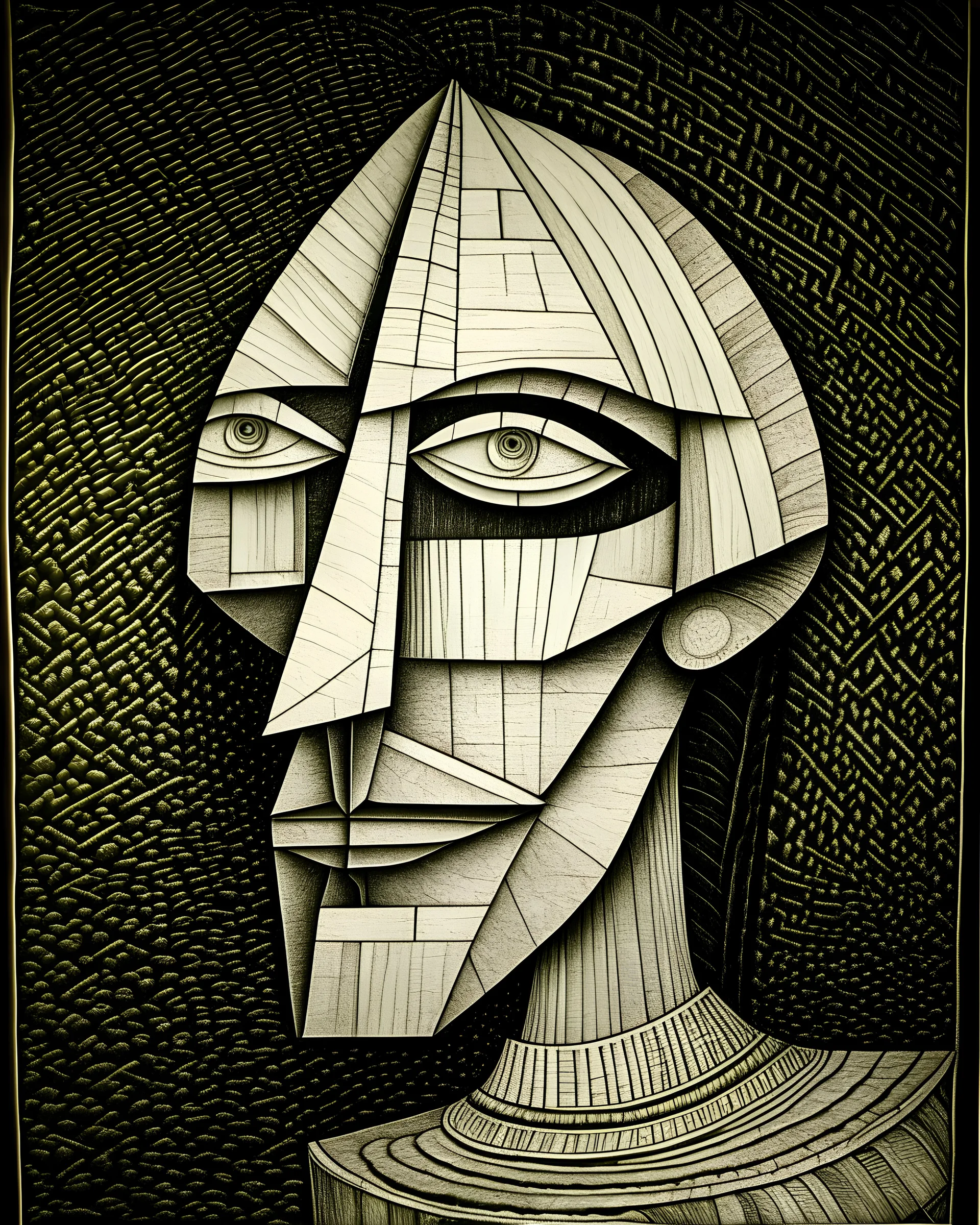 brutalist-cubist portrait of a man. concept art drawing in the style of brutalism picasso Leonardo da vinci.