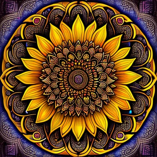 Stylized sunflower with mandala